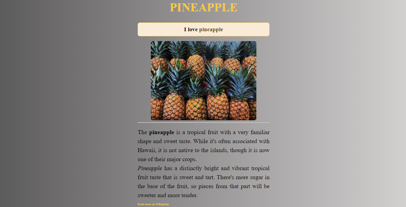 Simple website about the pineapple
